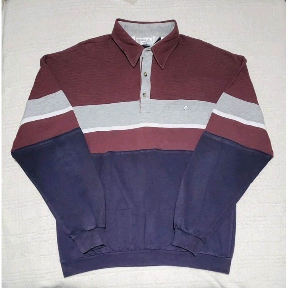 Vintage Classics By Palmland Long Sleeve Polo Shirt‎ Mens XL Color Block Grandpa